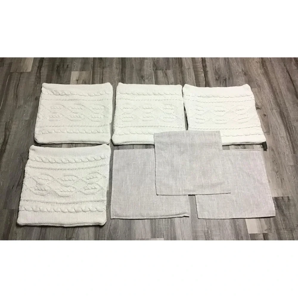 Decorative Throw Pillow Covers White Cable Knit NWOT and Beige Linen Boho Casual